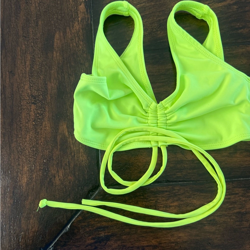 Girls Neon Lime Green Swim Top with Adjustable Tie